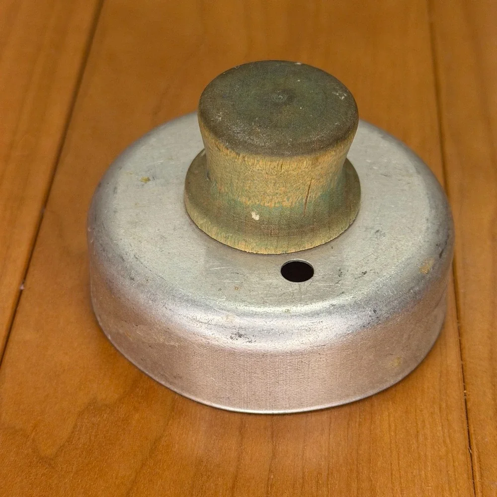 Vintage Aluminum Biscuit Cutter, Turned Wood Knob, Rustic Kitchen Tool 2.75